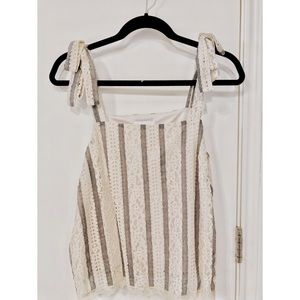 Cream and dark grey lace top